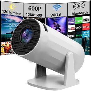 Projector with wifi and bluetooth, rotate at any angle, outdoor portable, automatic button calibration for mobile phones, tv sticks, laptops, mini projector for iphone, projector with screen