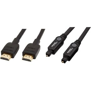 Amazon Basics Digital Optical Audio Toslink Sound Bar TV Cable - 9.8 Feet & High-Speed 4K HDMI Cable - 10 Feet