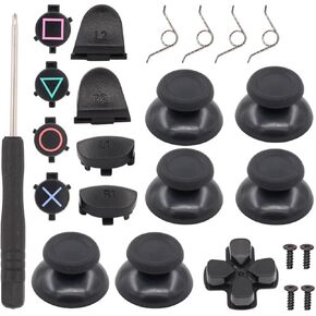 ApplianPar 6Pcs Thumbsticks Joystick with ABXY Buttons and D-pad Small Spring and L1 R1 L2 R2 Trigger Button and Cross Screwdriver for PlayStation 4 PS4 Controller Gamepad