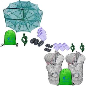 32in x 10in Folded Fishing Bait Trap,Foldable Fishing Nets for Fish/Crab/Shrimp/Crawdad, Upgrade Large Space, Bait Bag/Bait, DAMIDEL 2Pcs 24in x 13in Folded Fishing Bait Trap