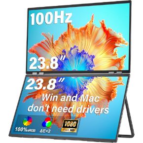 InnoView 23.8" FHD 100Hz 100% sRGB Dual Monitor 315°Adjustable Monitor Extendrer for Windows Mac w/HDMI Type-C Work Gaming Office Triple Monitors