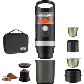 FUNYKICH Portable Electric Espresso Machine with Outdoor Carrying Bag, Travel Car Coffee Maker for Camping, Self-Heating with USB-C, Compatible for Capsule(NS&DG) & Ground Coffee for RV, Hiking,Office