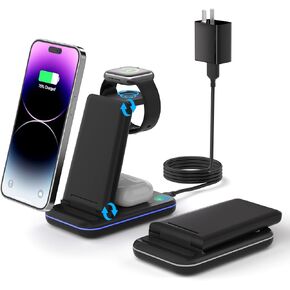 Wireless Charger for Samsung, 3 in 1 Fast Charging Station for Samsung Galaxy S23/S22/S21/S20/S10/Note 20/10, Wireless Charging Stand for Galaxy Watch5/Pro/4/Active 2/1, Buds/Buds+/Pro/Live/Buds2