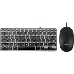 Macally Backlit Compact Keyboard and a Wired Computer Mouse, Sleek Black