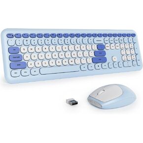 Fogruaden Quiet Purple Wireless Keyboard and Mouse, 2.4GHz Retro Cute Typewriter-Style Full-Size Colorful Keyboard and Mouse Combo, Slim Design, Low-Noise Typing for Home, Office, Windows PC, Laptop