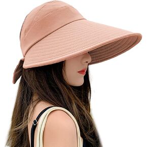Women Sun Visor Hat Bow Adjustable Large Wide Brim Foldable Hats Summer UV Protection Beach Cap