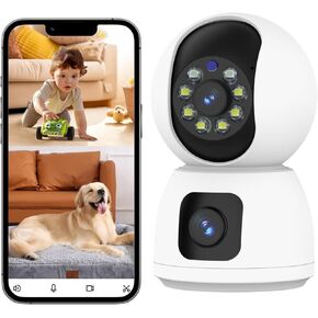 Indoor Security Camera Dual Lens, 2K Pan/Tilt Baby/Dog/Pet Camera with Phone app, 2.4G/5GHz WiFi Security Cameras Wireless indoor for Home Security, 2-Way Talk,Motion Tracking and Alarm,Night Vision