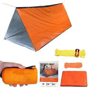 1 Piece Survival Shelter, Polyester Film Emergency Tent with String Bundle Pocket Whistle,String with Buckle for Hiking, Camping, First Aid Hurricane