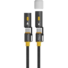 3-in-1 Outdoor Explorer USB-C Cable with Emergency Light & Fire Starter | 240W Adventure Charging Cable with Survival Tools | 5ft/1.5m Rugged Design for Camping, Hiking & Travel | Black