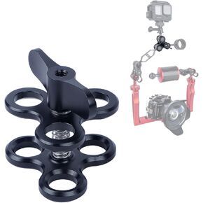 CNC Aluminum Butterfly Clamp for Underwater Photography, Diving Light Arm Mount with Hardcoat Anodized Wing Nut, Camera Accessories for GoPro, LED Lights 63150A