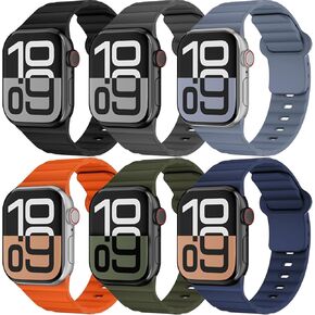 6 Pack Sport Bands for Apple Watch Ultra/2 Band 49mm 46mm 45mm 44mm 42mm 41mm 40mm 38mm iWatch Bands for Men Women,Waterproof Soft Silicone Strap Wristband for Apple Watch Series 10 9 8 7 6 5 4 3 SE 2