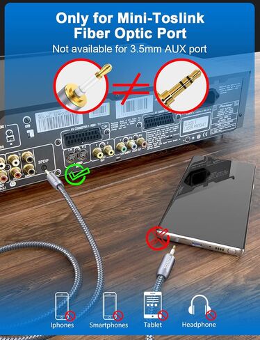 Toslink to Mini Toslink Cable Optical Audio Cable for Soundbar.Attention:Cannot Convert Analog Signals to Digital,Not A 3.5mm AUX Plug (3feet/1M) in Kuwait