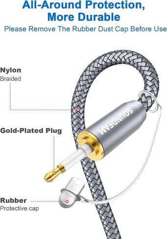 Toslink to Mini Toslink Cable Optical Audio Cable for Soundbar.Attention:Cannot Convert Analog Signals to Digital,Not A 3.5mm AUX Plug (3feet/1M) in Kuwait