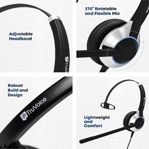 TruVoice HD-500 Deluxe Office/Call Center Headset with Noise Canceling Microphone & HD Sound - Compatible with Yealink, Grandstream, Sangoma, Ooma and Snom Desk Phones in Saudi Arabia