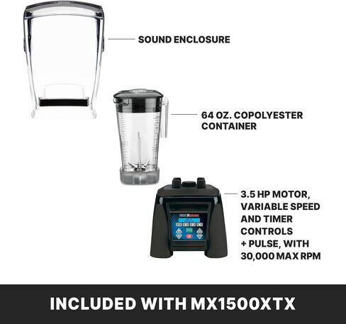 Waring Commercial MX1500XTX 3.5 HP Blender with 4 recipe programable LCD Display, Noise Reducing Sound Enclosure and 64 oz BPA Free Copolyster Container, 120V, 5-15 Phase Plug in Kuwait