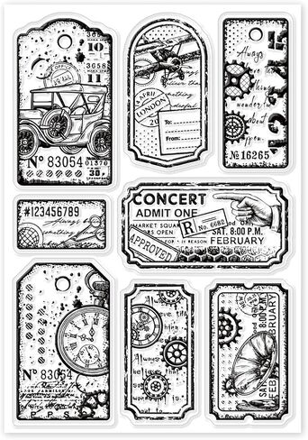 GLOBLELAND Postmark Postcard Stamps Vintage Air Tickets Clear Stamps Vintage Ticket Postcard Stamps Postcard Border Edge Silicone Halloween Christmas (Vintage Postage0) in Saudi Arabia