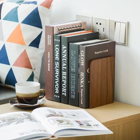 Large Bookend Hold Heavy Books- 7x4x5in 1 Pack Wood Bookends for Heavy Books Heavy Duty Walnut Book Ends for Men Wood Bookends for Office Desk Non-Skid in Saudi Arabia