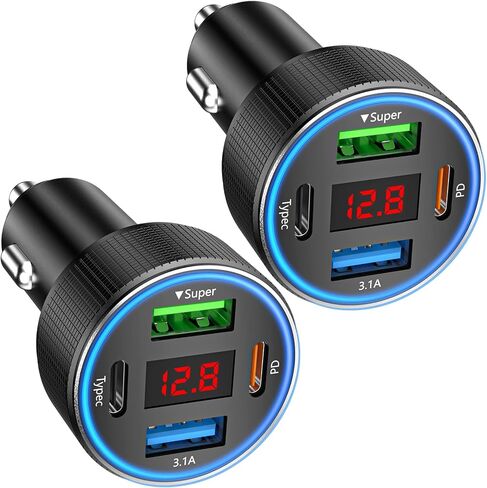 78W 4-Port USB C Car Charger Fast Charging Real-Time LED Voltmeter in Saudi Arabia