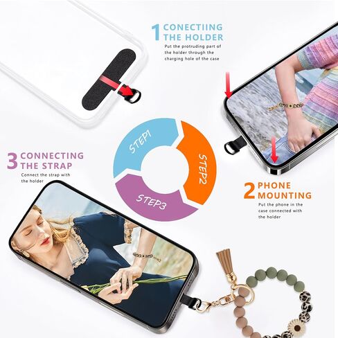 Silicone Beaded Phone Wrist Strap,Phone Bracelet Strap with Tether Tab,Elastic Hands-Free Beaded Keychain Wristlet (Daisy Leopard) in Saudi Arabia