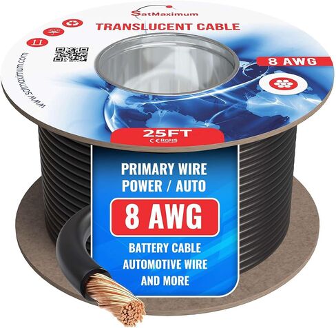 Cables Direct Online 8-Gauge Wire, Translucent Black, 25 ft, CCA (Copper Clad Aluminum) Stranded Bulk Audio Cable, Battery Cable, Automotive Wire in Kuwait
