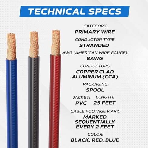 Cables Direct Online 8-Gauge Wire, Translucent Black, 25 ft, CCA (Copper Clad Aluminum) Stranded Bulk Audio Cable, Battery Cable, Automotive Wire in Kuwait