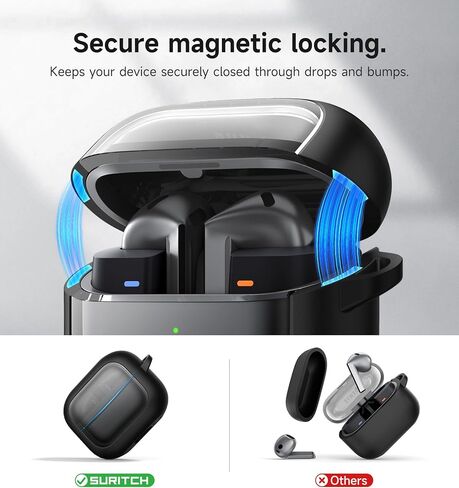 SURITCH for Samsung Galaxy Buds 3 Pro/Galaxy Buds 3 Case, Magnetic Bumper Cases for Galaxy Buds3 Pro/Buds3, Rugged Shockproof Protective Covers with Carabiner & Cleaning Kit & Removal Tool, Black in Saudi Arabia