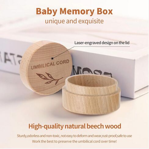 Wooden Umbilical Cord Keepsake Box Engraved Baby Memory Box for Umbilical Cord Storage Easy Open First Haircut Keepsake and Round Tooth Box Durable Baby Keepsake Gift for Newborn Baby Shower Pregnancy in Kuwait