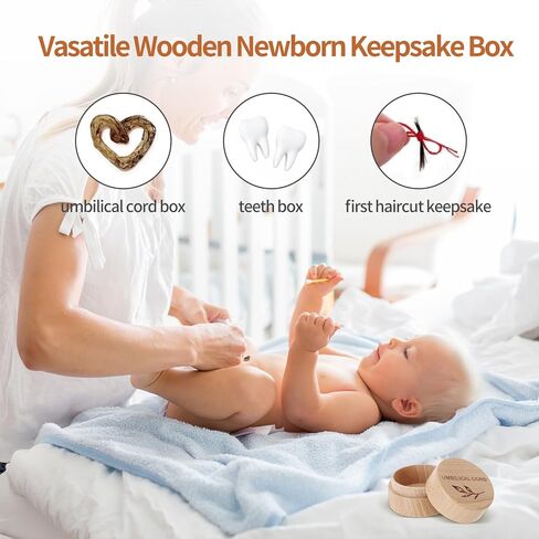 Wooden Umbilical Cord Keepsake Box Engraved Baby Memory Box for Umbilical Cord Storage Easy Open First Haircut Keepsake and Round Tooth Box Durable Baby Keepsake Gift for Newborn Baby Shower Pregnancy in Kuwait