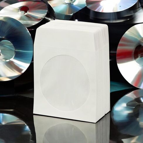 BestDuplicator White CD/DVD Paper Media Sleeves مع رفرف ونافذة صافية (حزمة 100) in Kuwait