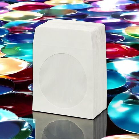 BestDuplicator White CD/DVD Paper Media Sleeves مع رفرف ونافذة صافية (حزمة 100) in Kuwait
