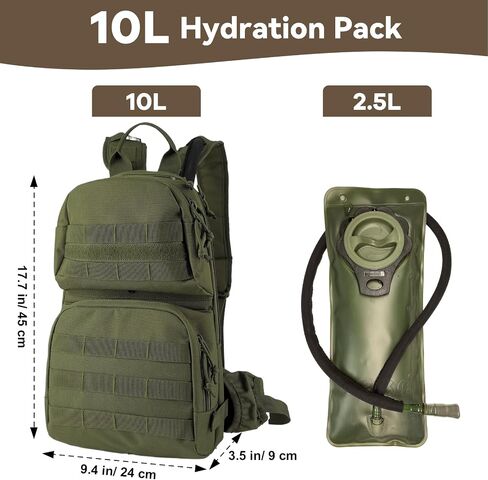 Hydration Pack, 10L Water Backpack with 2.5L Water Bladder, MOLLE System for Outdoor Hiking, Biking, Running, Black in Saudi Arabia