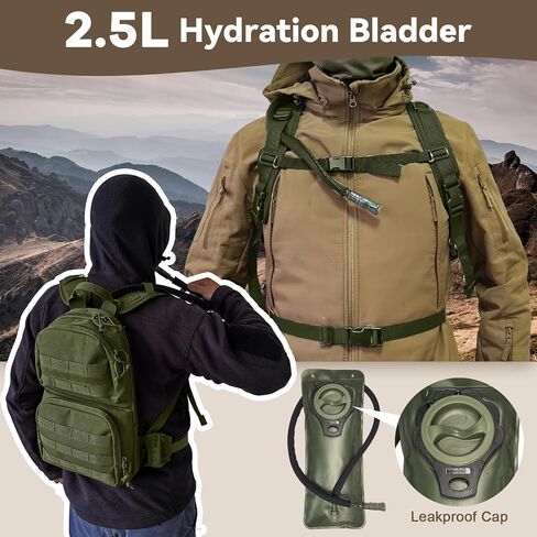 Hydration Pack, 10L Water Backpack with 2.5L Water Bladder, MOLLE System for Outdoor Hiking, Biking, Running, Black in Saudi Arabia
