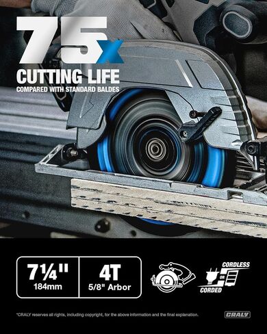 CRALY 7-1/4 Inch 4 Teeth Hardie Fiber Cement Circular Saw Blade, 5/8 Inch Arbor, Polycrystalline Diamond Tipped (PCD), Thin Kerf, Black Ice™, for Laminate Flooring, 3-Pack(C0704FC-3) in Saudi Arabia
