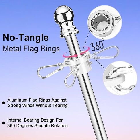 Flag Poles for Outside House, 6 FT Flag Pole Kit with No-Tangle Aluminum Ring Clips and Holder Mounting Bracket, Stainless Steel 1 inch Diameter Flagpole for Boat Dock Porch Sport (1 Pack) in Saudi Arabia