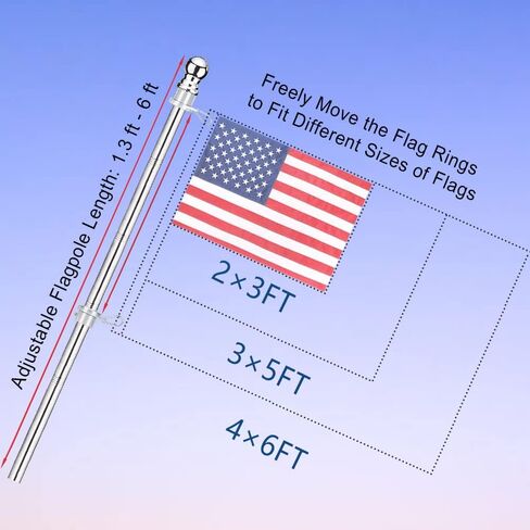 Flag Poles for Outside House, 6 FT Flag Pole Kit with No-Tangle Aluminum Ring Clips and Holder Mounting Bracket, Stainless Steel 1 inch Diameter Flagpole for Boat Dock Porch Sport (1 Pack) in Saudi Arabia