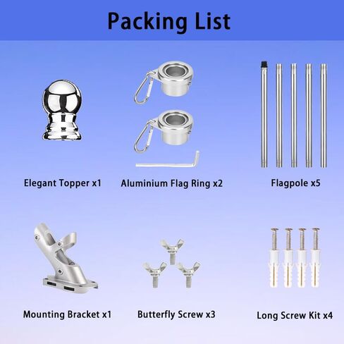 Flag Poles for Outside House, 6 FT Flag Pole Kit with No-Tangle Aluminum Ring Clips and Holder Mounting Bracket, Stainless Steel 1 inch Diameter Flagpole for Boat Dock Porch Sport (1 Pack) in Saudi Arabia