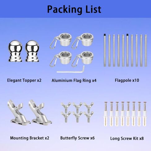 Flag Poles for Outside House, 6 FT Flag Pole Kit with No-Tangle Aluminum Ring Clips and Holder Mounting Bracket, Stainless Steel 1 inch Diameter Flagpole for Boat Dock Porch Sport (1 Pack) in Kuwait