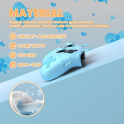 PlayVital Gothic Imp Series Cute Silicone Case for Nintendo Switch Pro Controller with 4 Thumb Grip & 2 Sticker, Non-Slip Anti-Scratch Protective Silicone Skin Cover - Aqua Blue in Kuwait