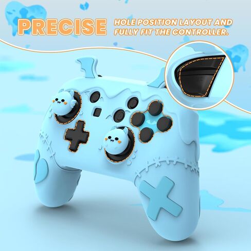 PlayVital Gothic Imp Series Cute Silicone Case for Nintendo Switch Pro Controller with 4 Thumb Grip & 2 Sticker, Non-Slip Anti-Scratch Protective Silicone Skin Cover - Aqua Blue in Kuwait