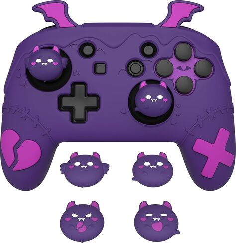 PlayVital Gothic Imp Series Cute Silicone Case for Nintendo Switch Pro Controller with 4 Thumb Grip & 2 Sticker, Non-Slip Anti-Scratch Protective Silicone Skin Cover - Aqua Blue in Kuwait