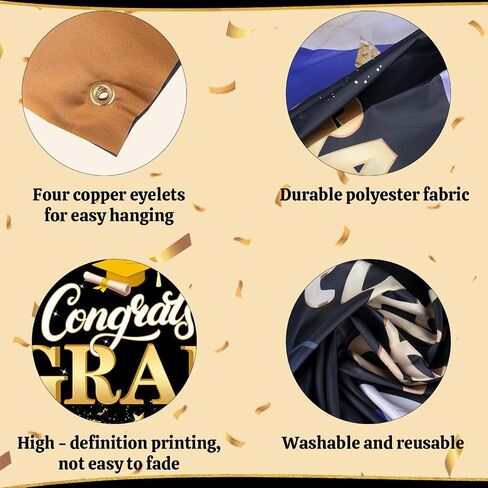 2025 Graduation Backdrop Black Gold Graduation Party Decoration Banner Congrate to Graduates Photo Background 71x 43in(Black Gold) in Saudi Arabia