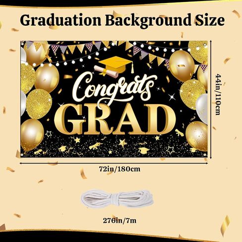 2025 Graduation Backdrop Black Gold Graduation Party Decoration Banner Congrate to Graduates Photo Background 71x 43in(Black Gold) in Saudi Arabia