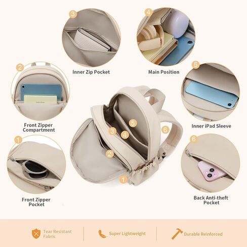 GOLF SUPAGS 10L Mini Backpack Lightweight Nylon Daypack for Women, Small City Pack, Versatile Ladies Backpack for Shopping & Travel, Apricot in Saudi Arabia