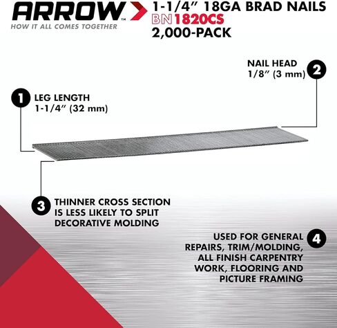 Arrow Co Inc BN1824CS Genuine 1-1/2-Inch 38mm Brad Nails, BN1824CS, 1,000-Pack in Kuwait