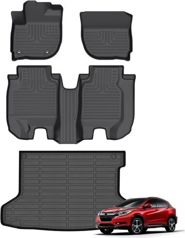 Floor Mats & Cargo Liner for Honda HRV 2016-2022 (FWD Model) All Weather Automotive TPE Liners Set Anti-Slip Waterproof Floor Liners Accessories (Car Mats+Trunk Mat) Black in Saudi Arabia