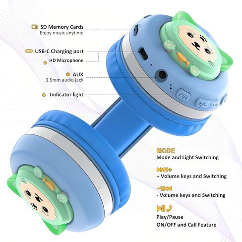 Riwbox CB-7S Kids Bluetooth Headphones, LED Light Up, 74/85/95dB Safe Volume Limited, TF Card, 50H Playtime, Bluetooth V5.3 Wirless Headphones with Mic and Volume Control for Tablet in Kuwait