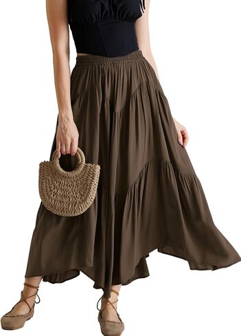 تنورة Scarlet Darkness ماكسي للنساء ذات خصر عالٍ وكشكشة وتنانير طويلة من عصر النهضة مع جيوب in Kuwait