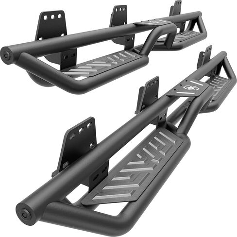 لوحات الجري متوافقة مع 2019 2020 2021 2022 2023 2024 Dodge Ram 1500 Crew Cab هيكل جديد، قضبان خطوة فولاذية مثبتة بمسامير على الجانب، تصميم عالي التحمل بدرجين (أسود) in Kuwait