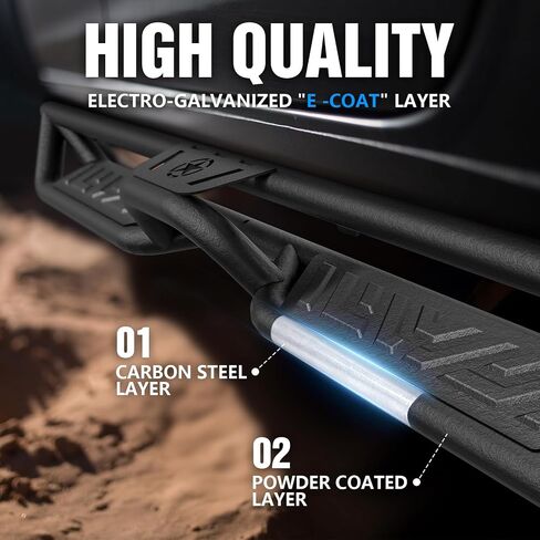 لوحات الجري متوافقة مع 2019 2020 2021 2022 2023 2024 Dodge Ram 1500 Crew Cab هيكل جديد، قضبان خطوة فولاذية مثبتة بمسامير على الجانب، تصميم عالي التحمل بدرجين (أسود) in Kuwait