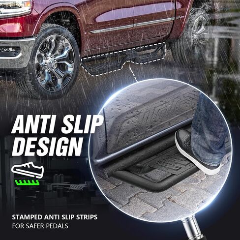 لوحات الجري متوافقة مع 2019 2020 2021 2022 2023 2024 Dodge Ram 1500 Crew Cab هيكل جديد، قضبان خطوة فولاذية مثبتة بمسامير على الجانب، تصميم عالي التحمل بدرجين (أسود) in Kuwait